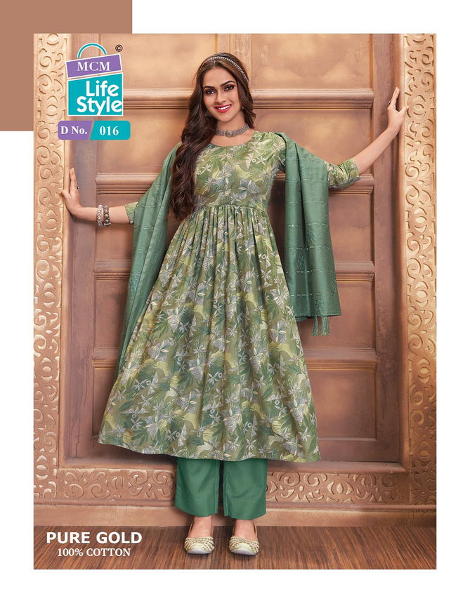 Pure Gold Vol 1 By MCM Cotton Printed Anarkali Kurti With Bottom Dupatta Wholesale Online